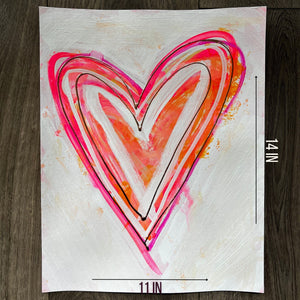 11" x 14" Pink, Orange, Gold, Heart Wall Art